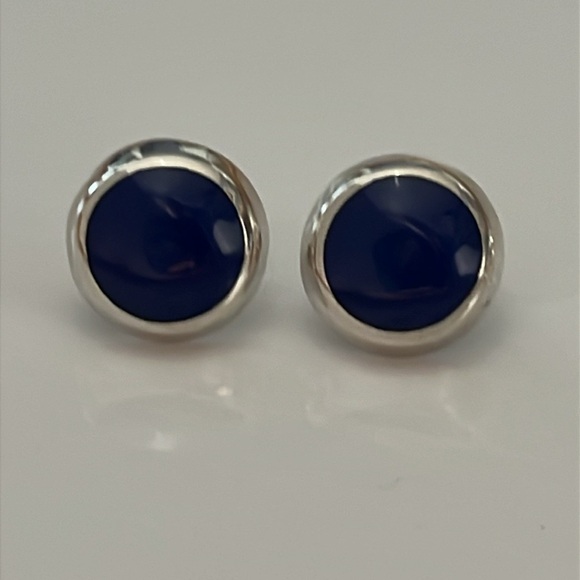 Sterling Silver Stud Earrings Blue Lapis Lazuli Mexico 925 - Picture 1 of 10